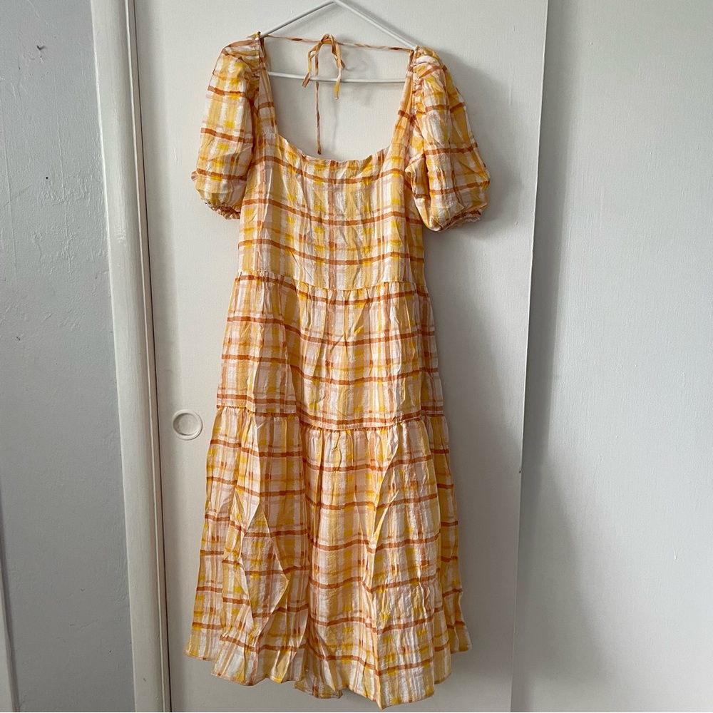 Astr The Label Orange Yellow Plaid Dress Size L